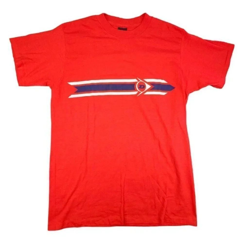 Vintage Dunlop Racing T Shirt Mens Size Medium Red 80s Made In USA